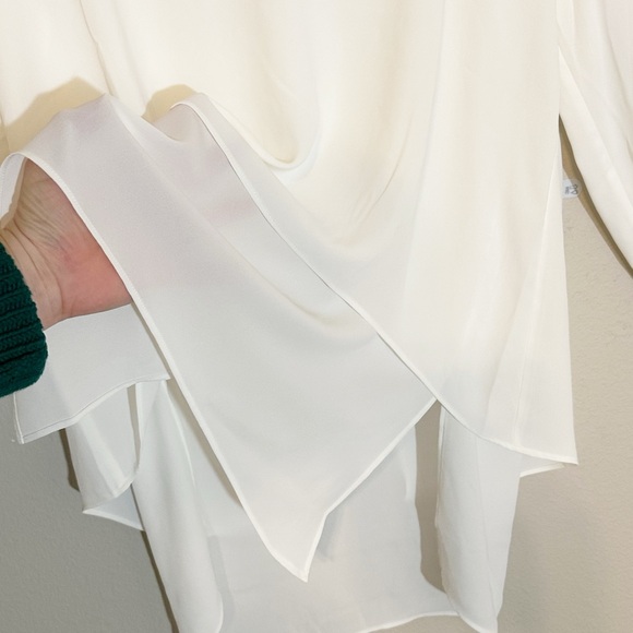 White House Black Market Ivory Long Sleeve Sheer V-Neck Tunic Size- S - Picture 11 of 15